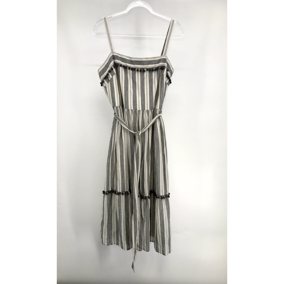 Maggy London Dresses & Skirts - Maggy London Petite Gray White Striped Pom Pom Fit & Flare Sundress Size 14P